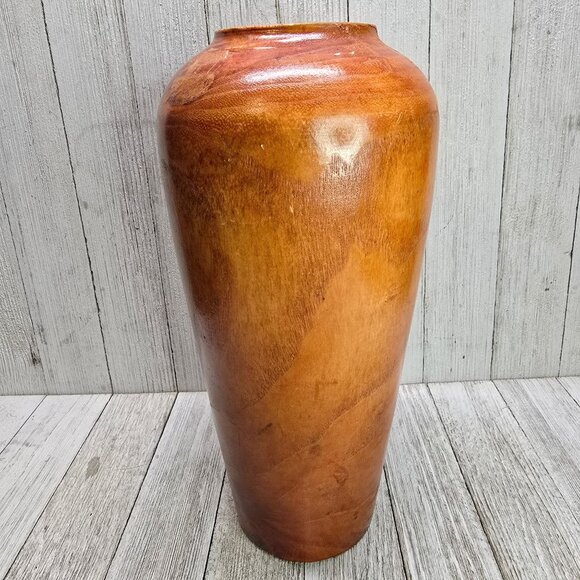 Vintage Handmade Wooden Vase 10" Tall Home Decor Boho Glossy Finish Gift - Picture 2 of 10